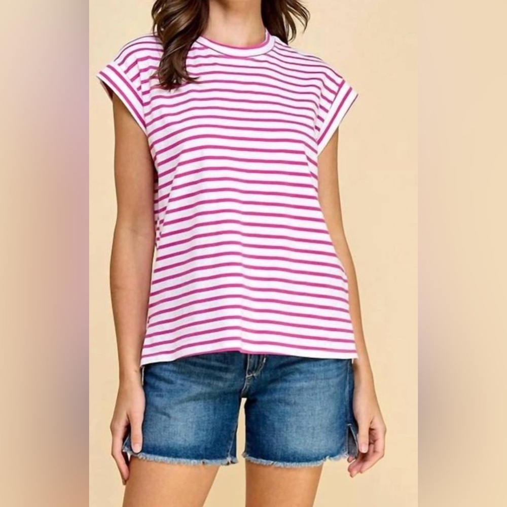 NWT Les Amis Red & White Striped Tee SZ Medium Short Sleeve Casual Top